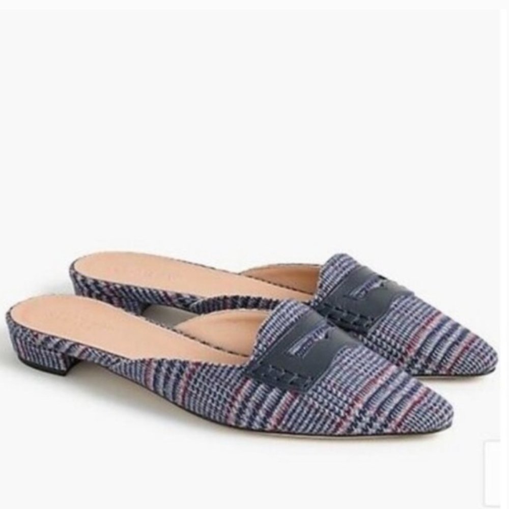 J. Crew Glen Plaid Navy/Red Slides/Mules/Flats 11